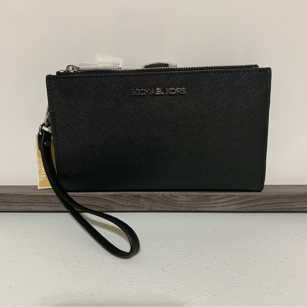Michael Kors Jet Set Travel LG Double Zip Wristlet Saffiano Leather Wallet-NWT